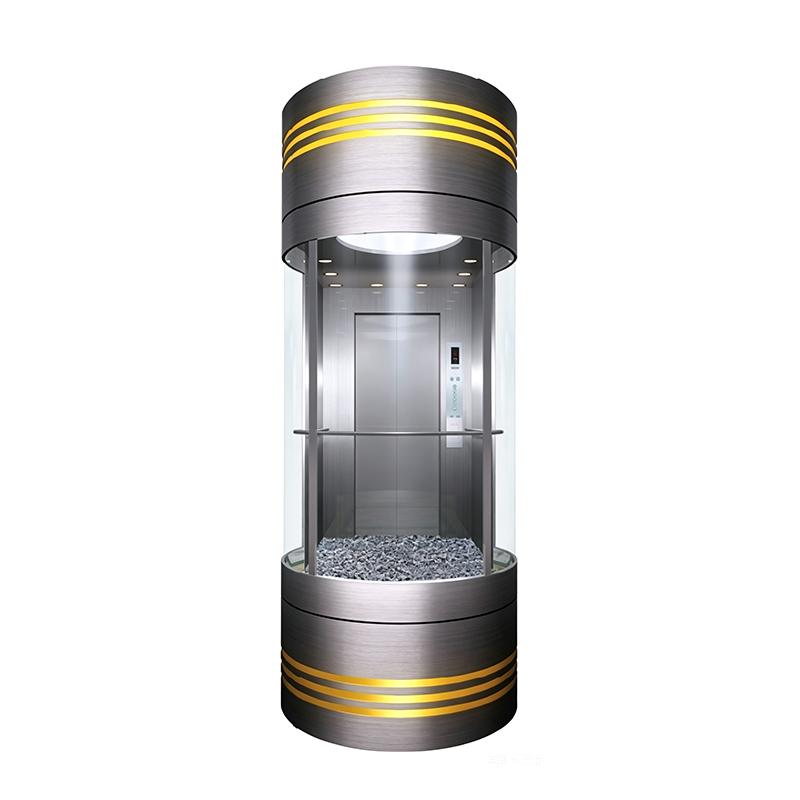 Circular Glass Observation Elevator na may Painted Steel Canopy at Mirror Finish