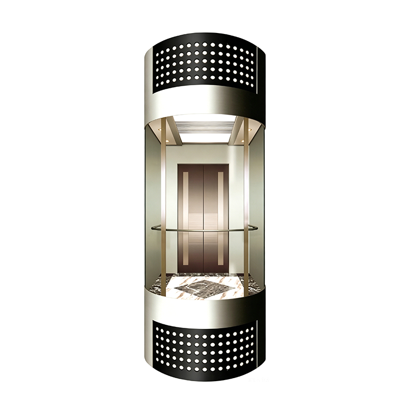Decorative Etched Stainless Steel Sightseeing Elevator na may Integrated LED Roof Lighting